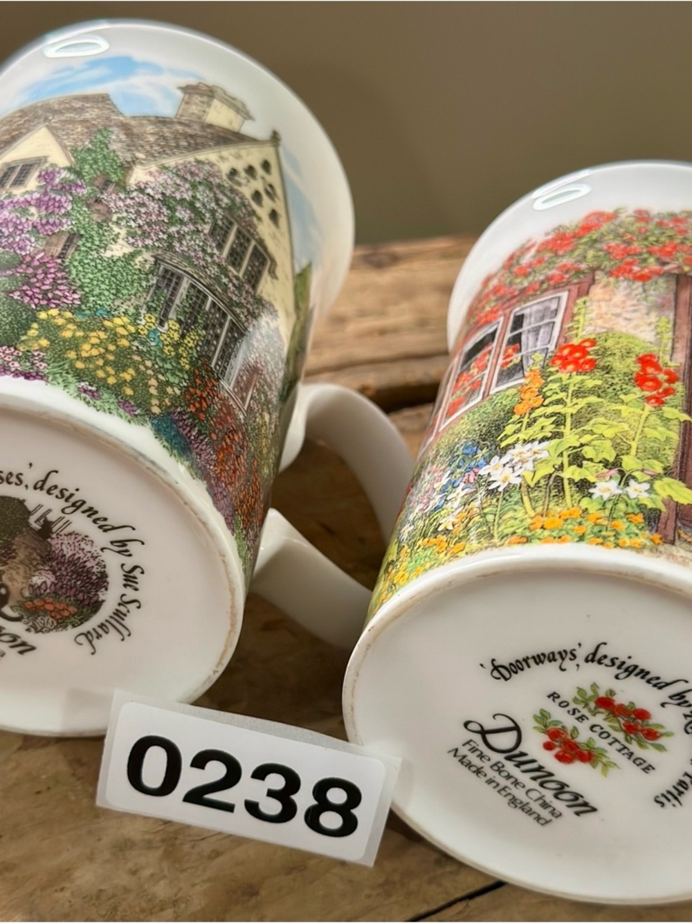 Dunoon England Bone China Cottage Mugs Set of 2 Floral Manor Houses and Doorways - Picture 9 of 12
